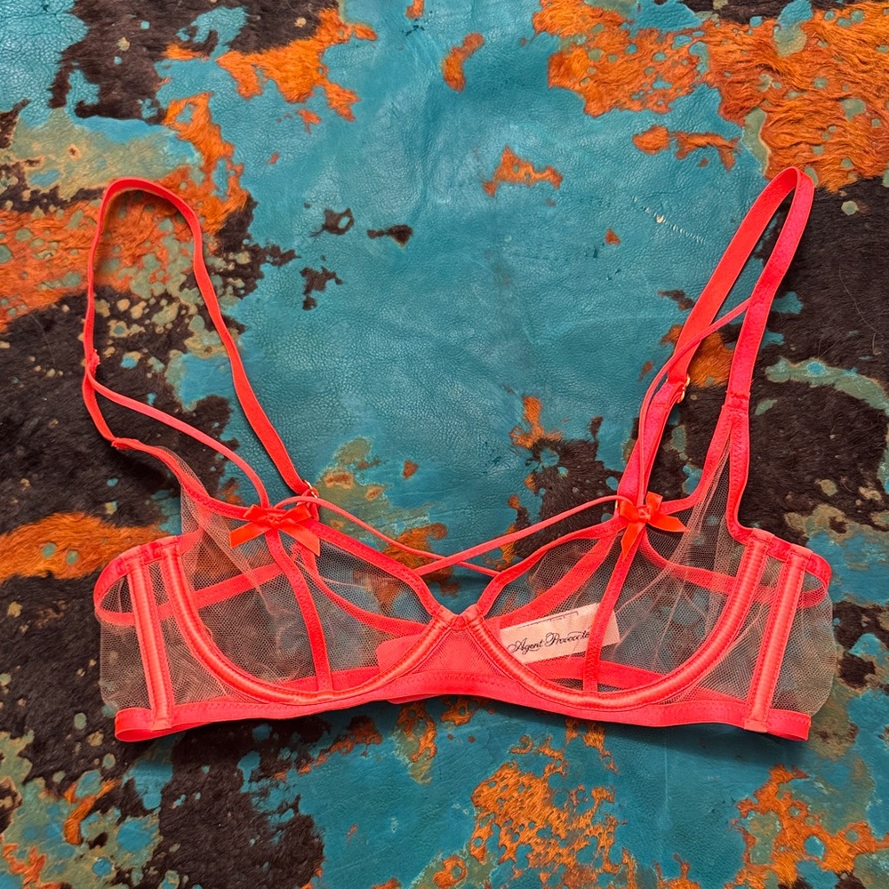 Agent Provocateur Coral Neon Sheer Strappy Bra